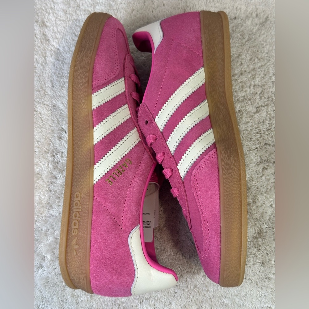 adidas Gazelle Hot Pink and White Suede Sneakers - Picture 6 of 9